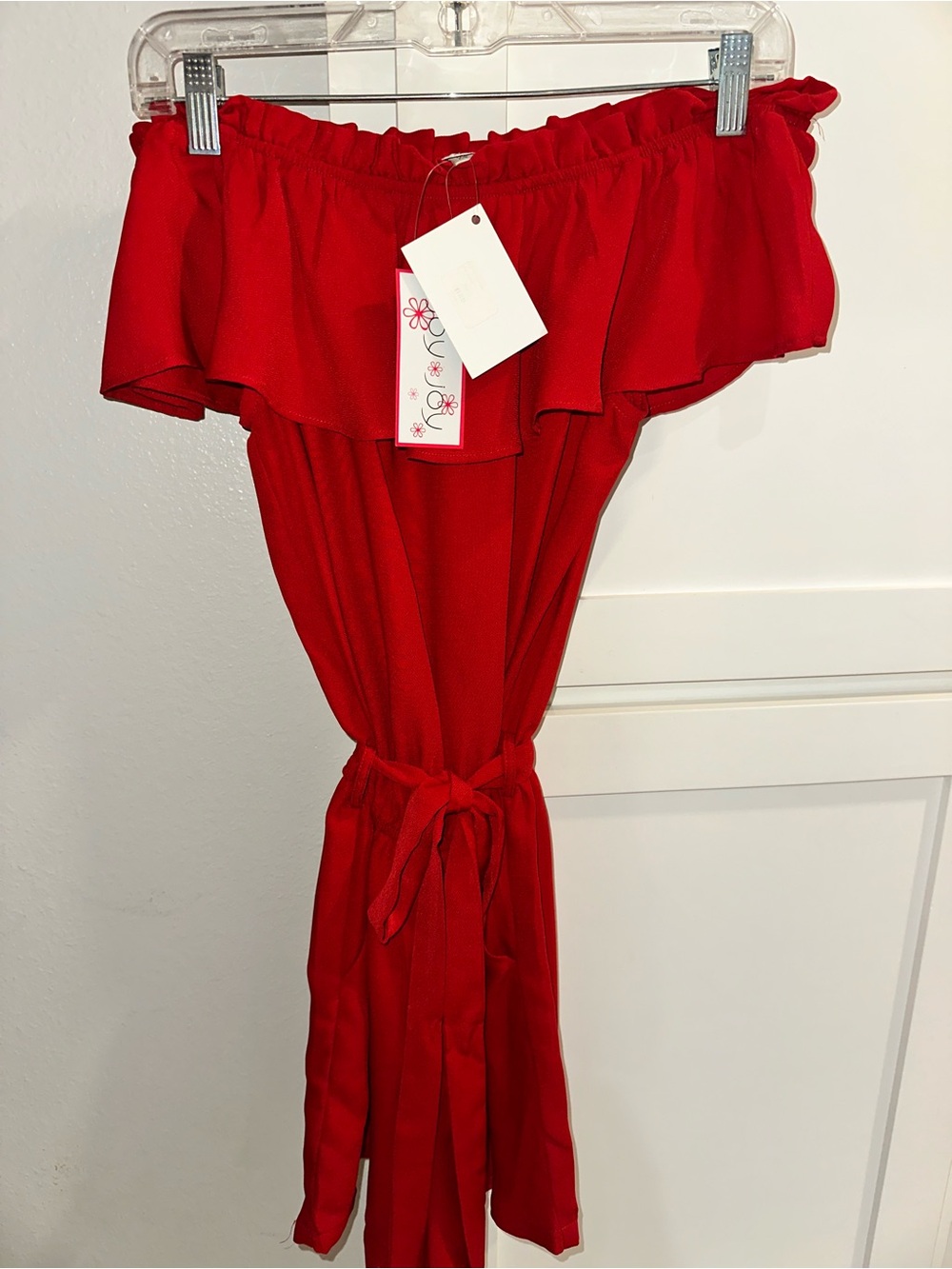 Red Off the Shoulder Romper